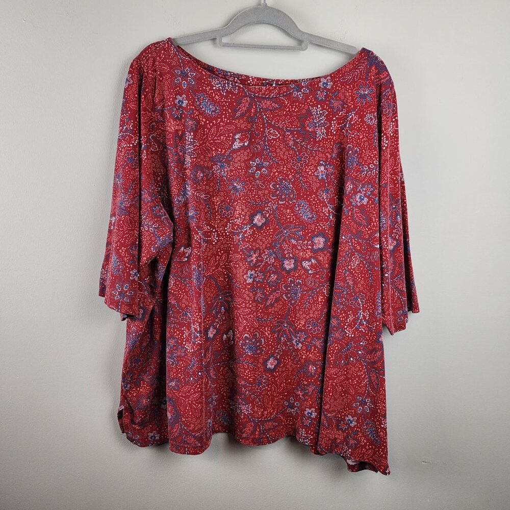 Woman Within Plus size top 3X / 30-32 red floral print